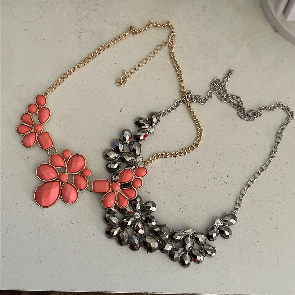 Floral Statement Necklaces in Coral and Silver